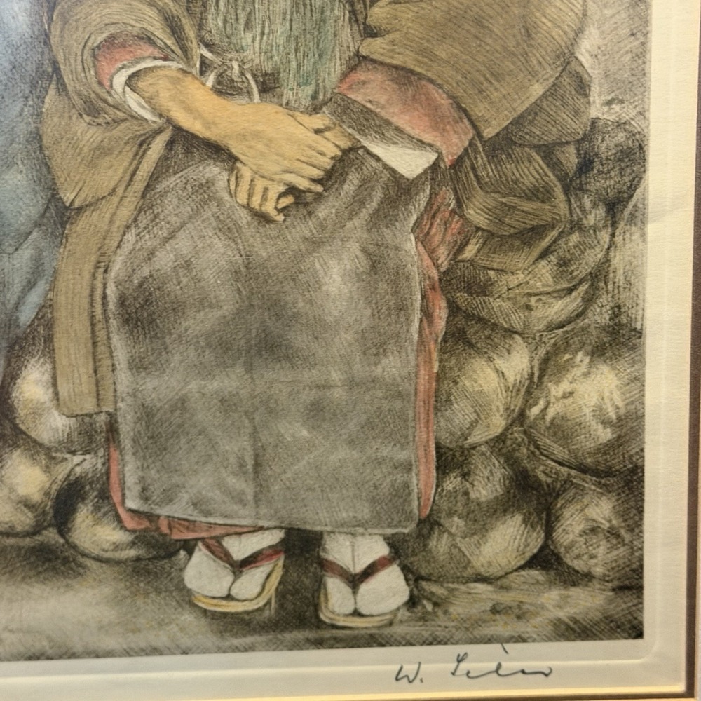 Willy Seiler Hand Colored Etching Titled "Resting" Signed Vintage Asian Oriental - Picture 7 of 12